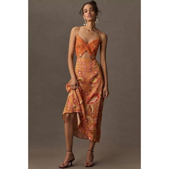 FARM Rio Dresses & Skirts - NWT Farm Rio x Anthropologie V-Neck Cutout Maxi Dress Medium Orange Lace